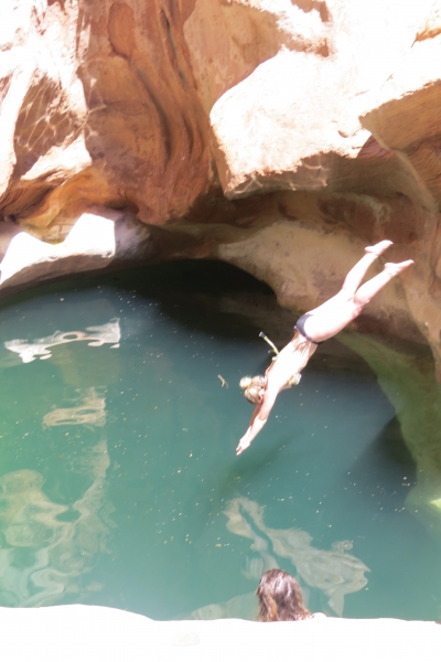 diving from a cliff at paradise valley