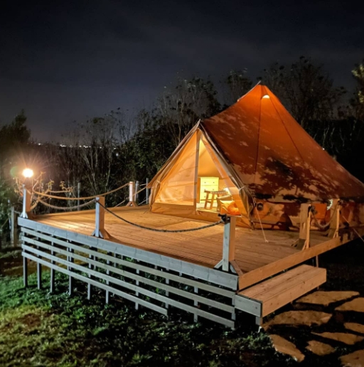 Glamping at night Far End Surf House